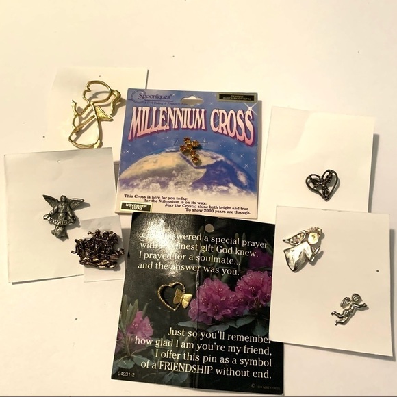 Vintage Angel Cross Heart Theme Pin Brooches Gold & Silver Lot of 8 - Picture 1 of 8